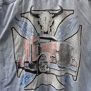 Y2K 90’s vintage Graphic sleeveless Denim  with Truck and Skull Design